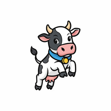 Cute baby cow jumping cartoon character illustration.