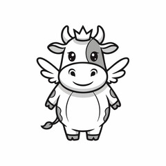 Cute Cartoon Cow with Wings and Crown Illustration.