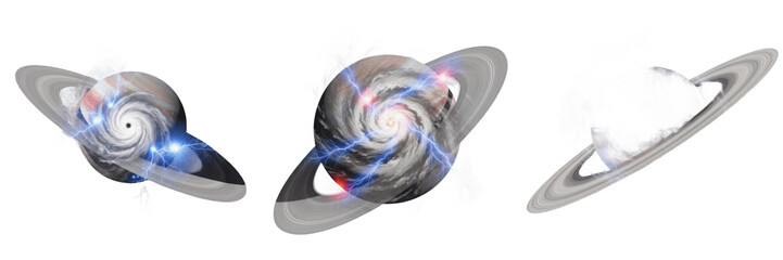 Set and collection sci-fi planet saturn rings galaxy vortex space exploration isolated on white transparent png background © prettyshots