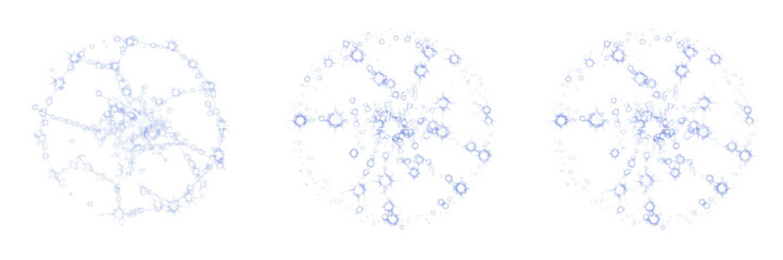 Obraz premium Set and collection of abstract blue technology circular network and molecular structure lines isolated on white transparent PNG background.