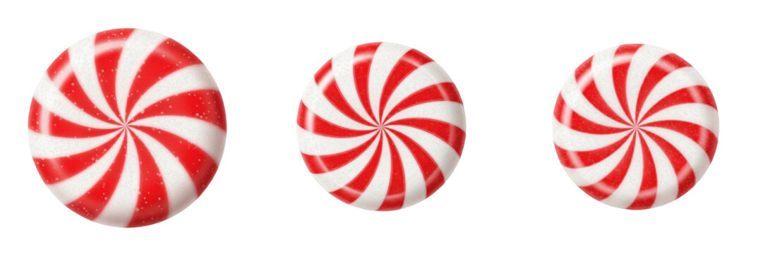 Set of Red and White Heart-Shaped Swirl Lollipops on Sticks Isolated on White Background