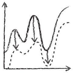 Fototapeta premium Vector icon of a data chart illustrating model drift detection. Dark brown charcoal sketch on transparent background. Hand-drawn concept for AI performance monitoring and ML accuracy decay