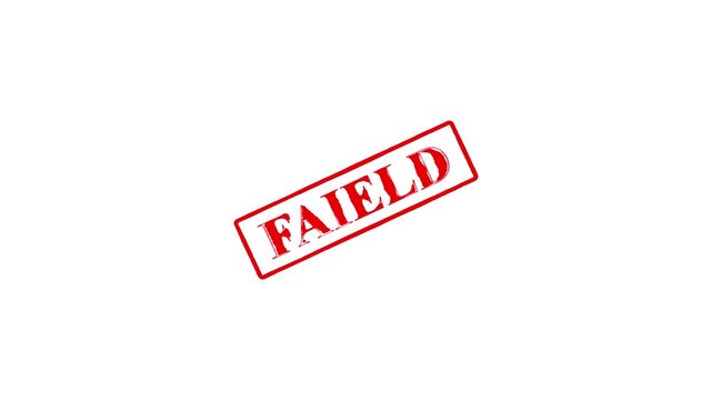 Failed stamp ,Red &lsquo;FAILED&rsquo; stamp imprint animation on black background, business denial approval process, stamping motion leaving bold rejected mark.