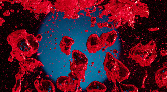 Abstract Red Water Bubbles with Blue Background 