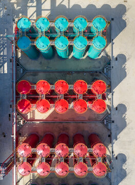 Aerial View of Industrial Storage Tanks at Chemical Plant