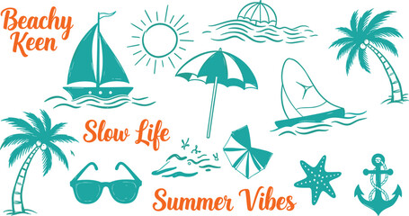 Beachy summer vibes with sailboats and palm trees © Universal Icons Lab