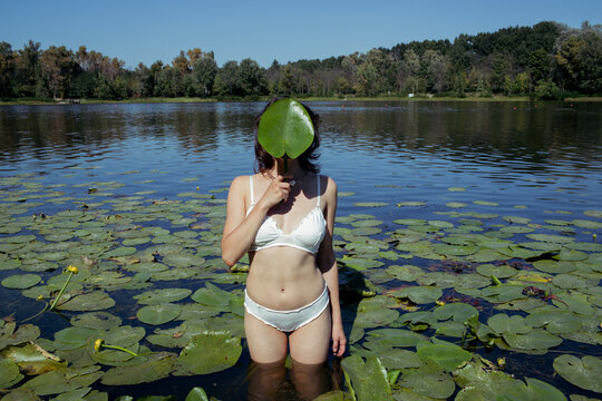 young woman in the lake 