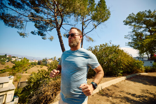 Man runs downhill