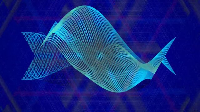Digital Fish Animation with Blue Mesh.