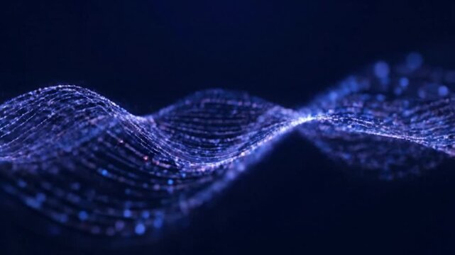 Abstract blue wave pattern in futuristic glowing light on dark blue background for technology wallpaper