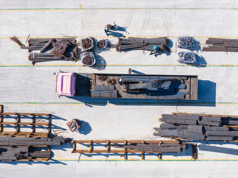 Steel Rebar Sorting in Factory Yard