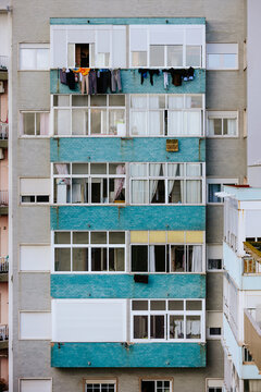 Colorful facade of a Lisbon apartment building