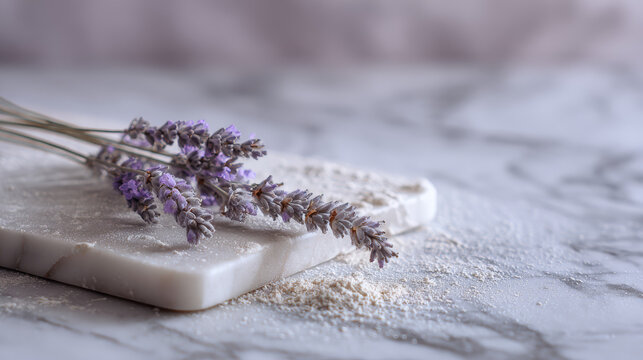 A soft-focus kitchen background in lavender and cream tones