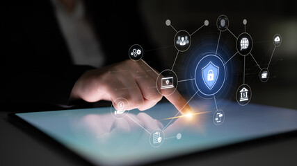 Fototapeta premium A complete cybersecurity system concept. Providing network protection for online banking, cloud data, financial transactions, and personal identity with secure authentication. Fermion