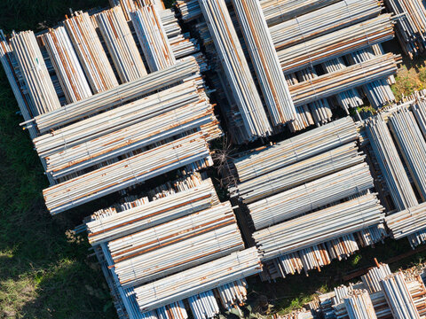 Aerial View of Construction Scaffolding Storage Yard
