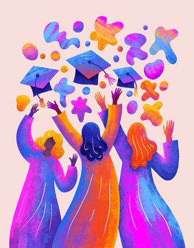 Graduation celebration with graduates throwing caps in the air