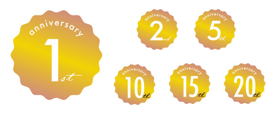 バッジ型の周年ロゴ_プレミアムなゴールド｜1st,2nd,5th,10th,15th,20th｜Anniversary Logo