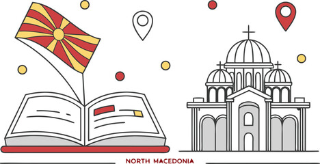 North Macedonia scene with flag book and church © Stock Fire