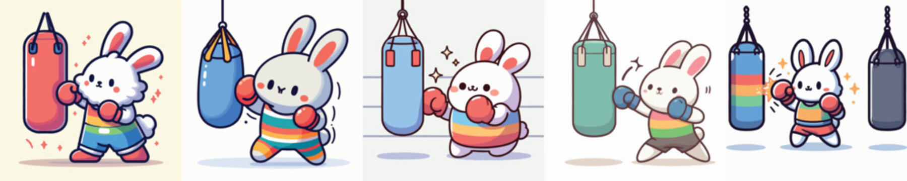 cute rabbit vector boxing training