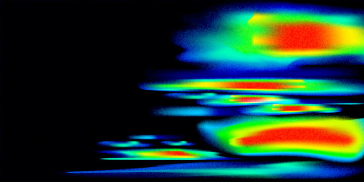 Abstract futuristic heatmap gradient with glowing thermal waves on dark background. Vibrant spectrum flow effect for technology presentation, data analytics and digital poster design