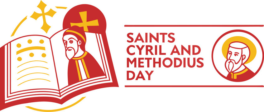 Red and yellow of Saints Cyril and Methodius Day with book and portraits red and yellow book