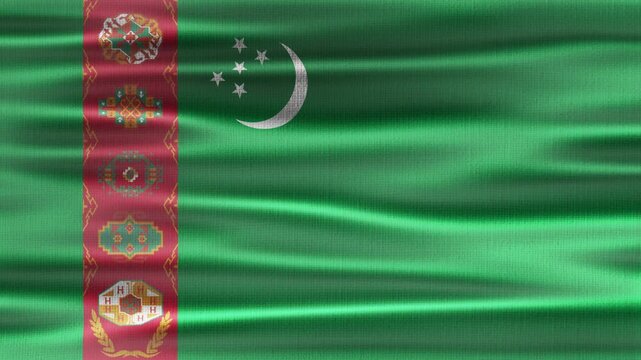 Turkmenistan flag waving in the wind with high quality fabric texture