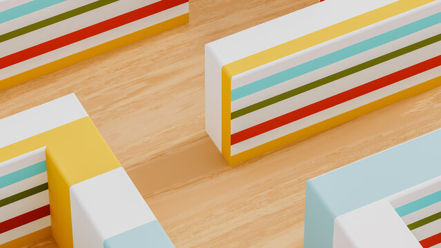 Colorful maze with lines guiding paths and choices in a unique design