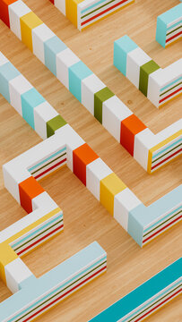 Colorful maze with lines guiding paths and choices in a unique design