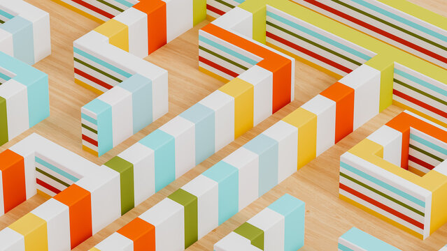Colorful maze with lines guiding paths and choices in a unique design