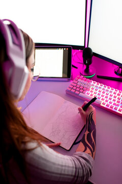 Creative illustrator working on modern tech desk