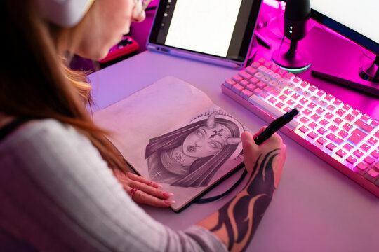 Artist Creating Fantasy Character Illustration