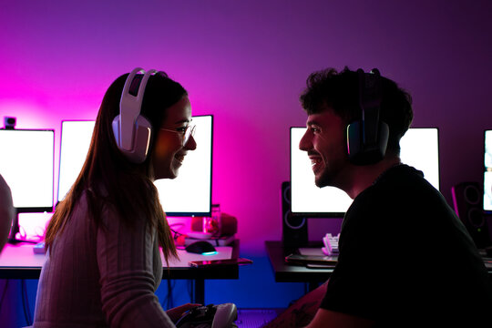 Couple sharing video gaming passion