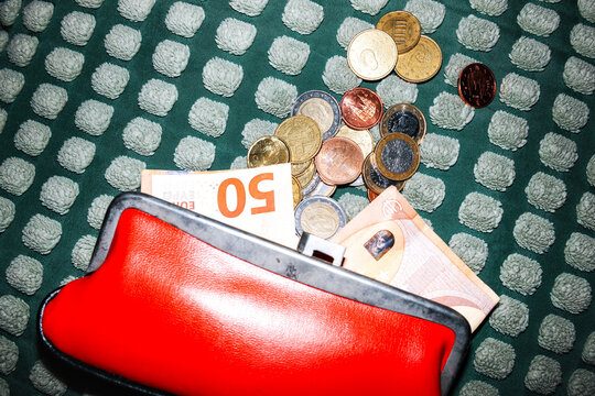 Money, Euro. Wallet With Cash and Coins