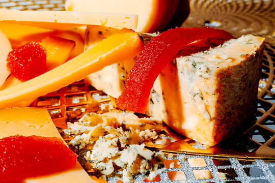 crumbled blue cheese with quince cheese detail