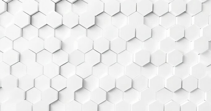 Abstract white hexagonal grid shifting pattern, clean modern 3D motion graphic animation, seamless loop background