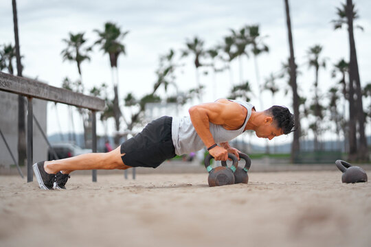 Beach kettlebell workout
