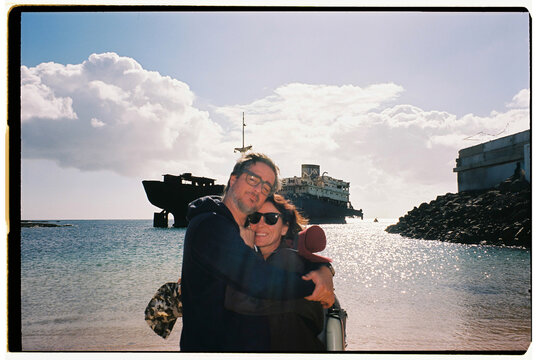 Couple embraced on beach
