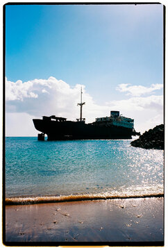 Shipwrecked Vessel Silhouette Seascape
