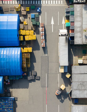 Aerial View of Warehouse Logistics and Storage Operation