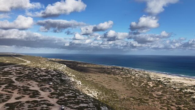 Great Australian Bight - Scenic Lookout, Nullarbor Plain, South Australia &ndash; 4K aerial drone footage of dramatic coastal cliffs, turquoise ocean and rugged wilderness at sunset