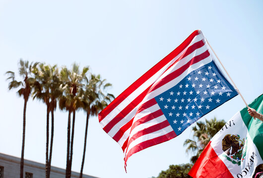 Upside American Flag Flies Next to Mexico Flag