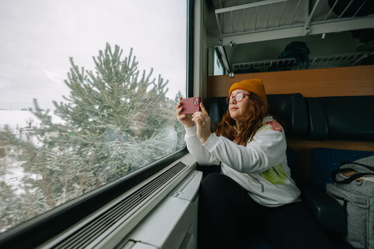 portrait of a woman in a train
