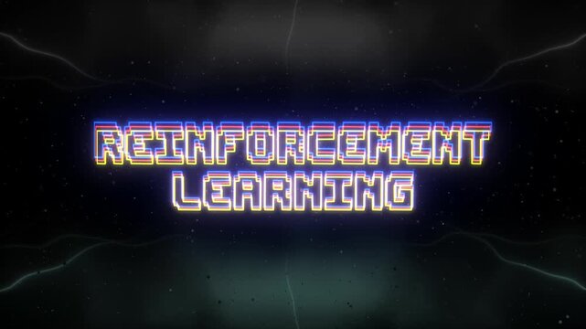 Reinforcement Learning Neon text with retro background