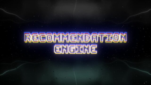 Recommendation Engine Neon text with retro background