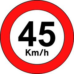 Speed limit 45 kmh traffic sign, Speed limit 45 sign © Oualid