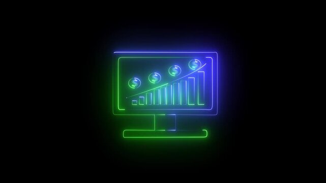 Multi color Neon Computer Monitor Growth Chart with Dollar Icons