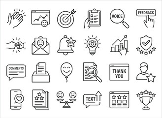 Set of 25 Feedback and Review Line Icons Vector