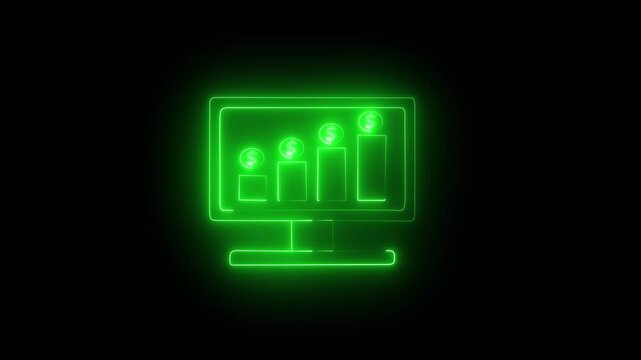 Neon Green Computer Monitor with Dollar Sign Growth Chart Animation