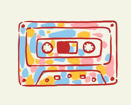 audio cassette tape with colorful pattern