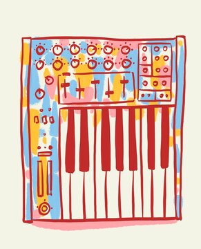 synthesizer keyboard with control knobs